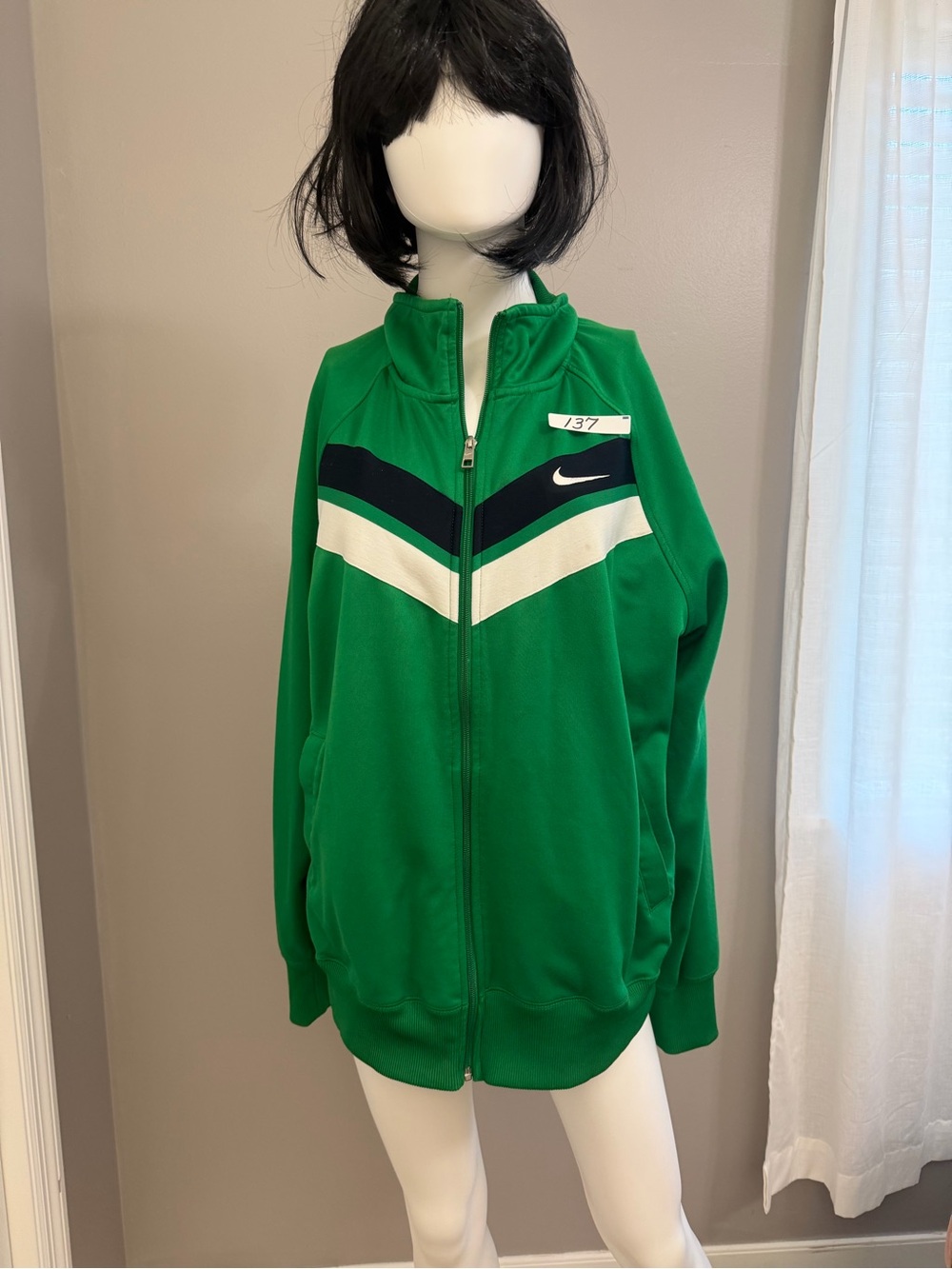 Nike Green Full-Zip Track Jacket with Navy & White Chevron mens xl vintage